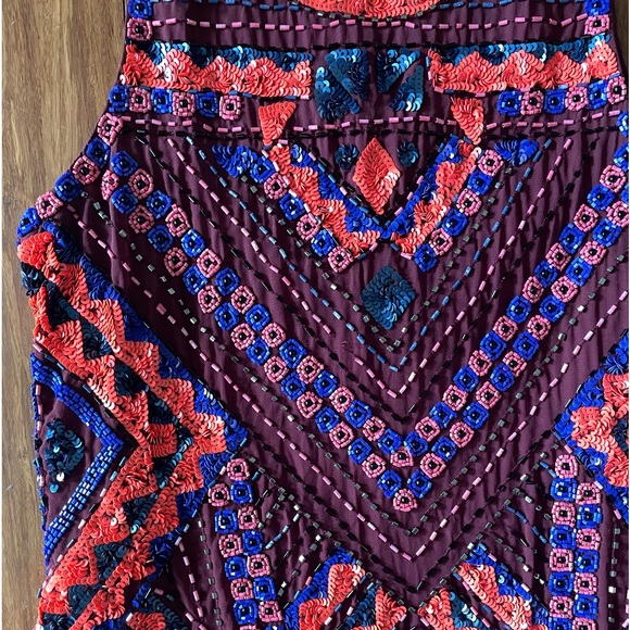 Parker Allegra Sequin Beaded Multicolor Cocktail Dress in Claret  XS - Picture 7 of 9